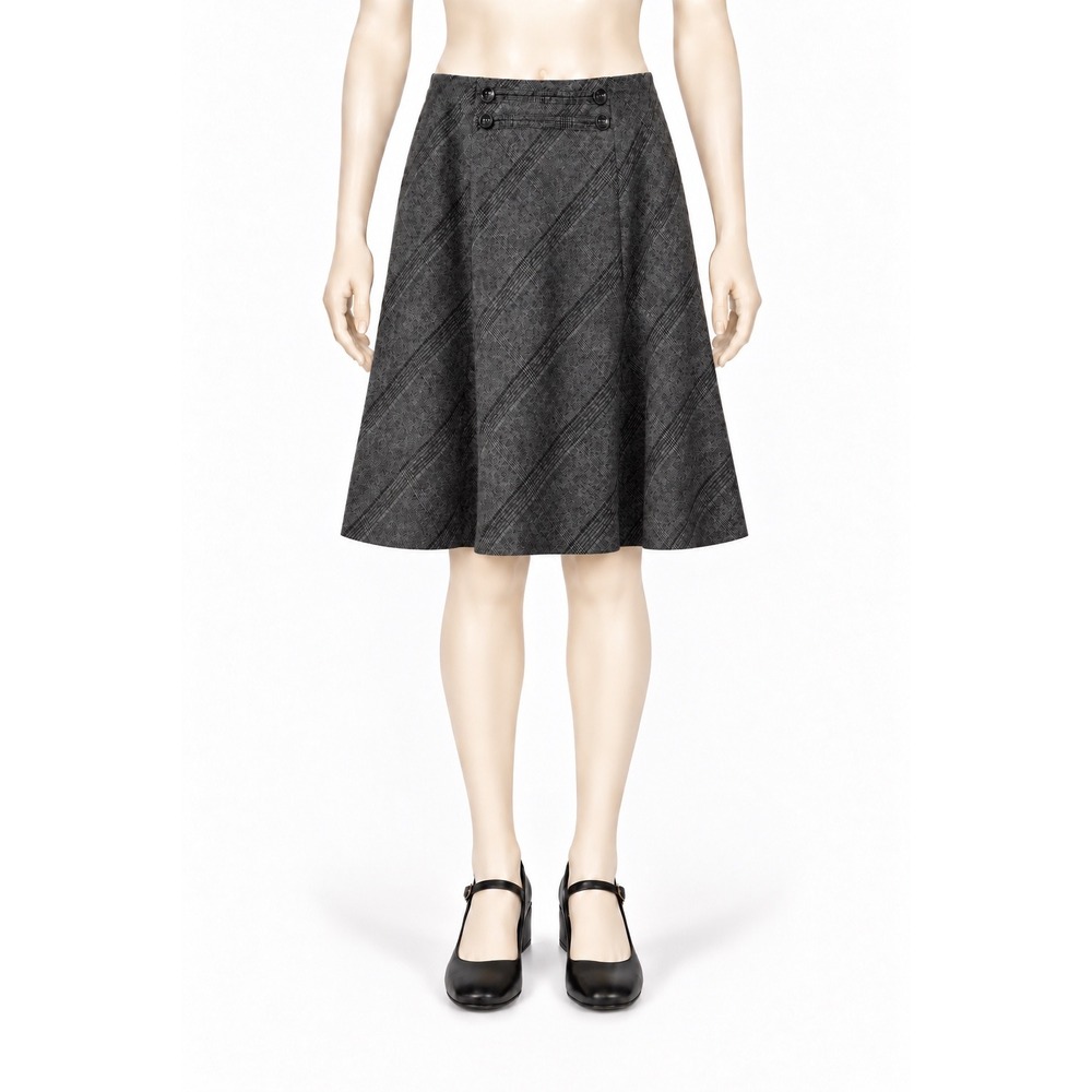 Dalia Collection Gray Plaid A-Line Midi Skirt Size 6 Button Detail Stretch